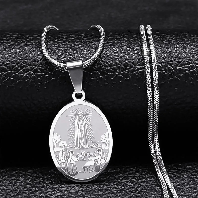 Virgin Mary Pendant Believer Necklace For Women Stainless Steel Religious Catholic Clavicle Chain Choker Necklaces Jewelry N2056