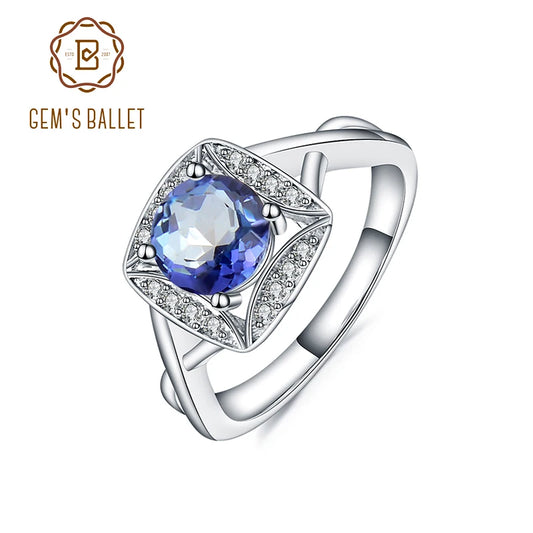 GEM'S BALLET 925 Sterling Silver Rings for Women Iolite Blue Mystic Quartz Ring Gemstone Romantic Gift Engagement Jewelry