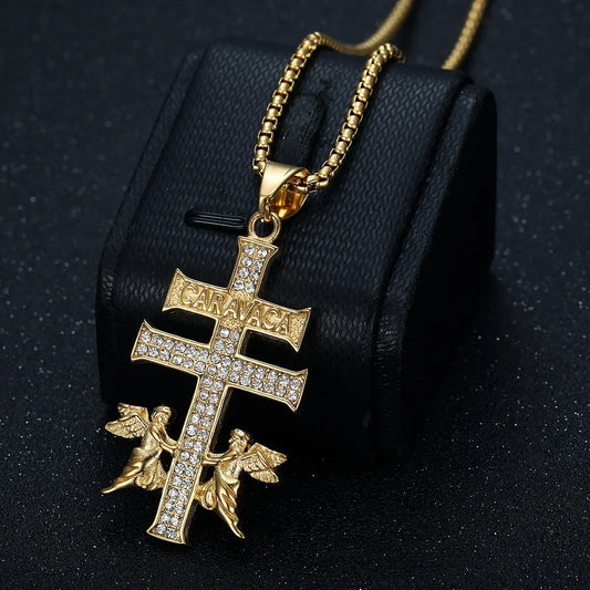 Personality Angel Cross Pendant Chain For Women Men Stainless Steel Zircon Necklace 18K Gold Plating Classics Party Gifts