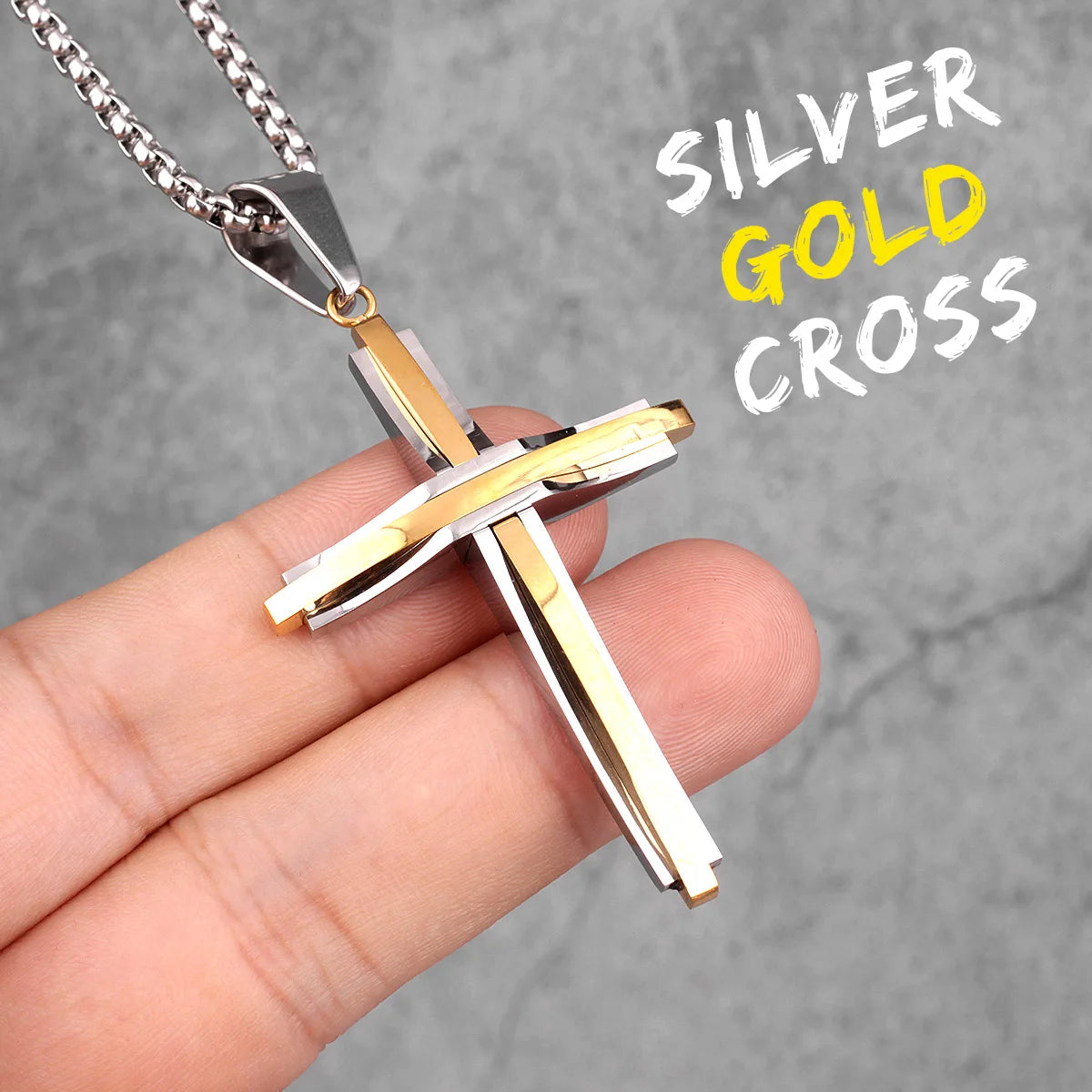 Stainless Steel Black Double Layers Cross Men Necklaces Pendants Chain Punk for Boyfriend Male Jewelry Creativity Gift Wholesale