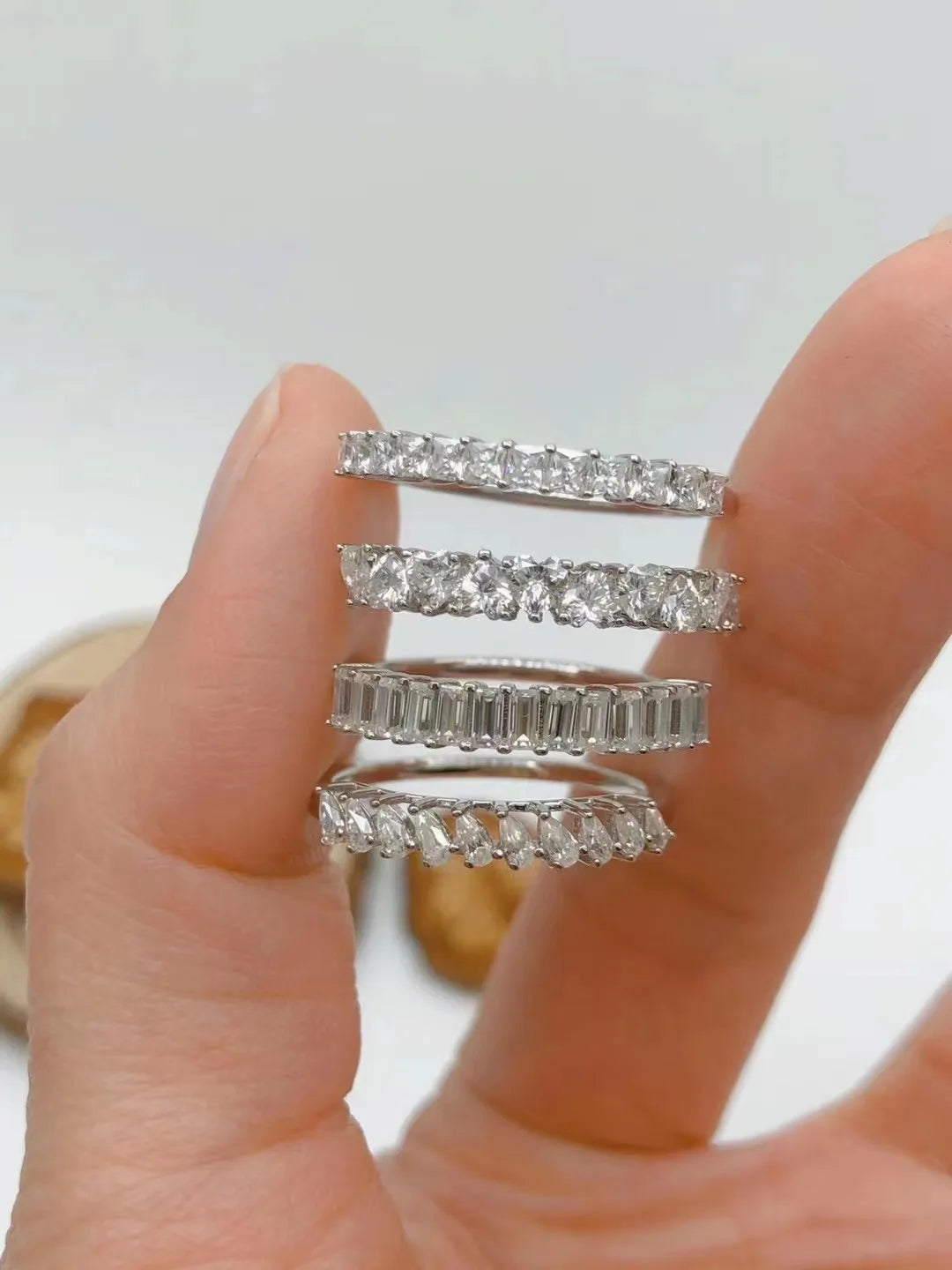 GEM'S BALLET 18K White Gold Plated 925 Sterling Silver Moissanite Ring Luxe Anthology Moissanite Diamond Wedding Band Rings