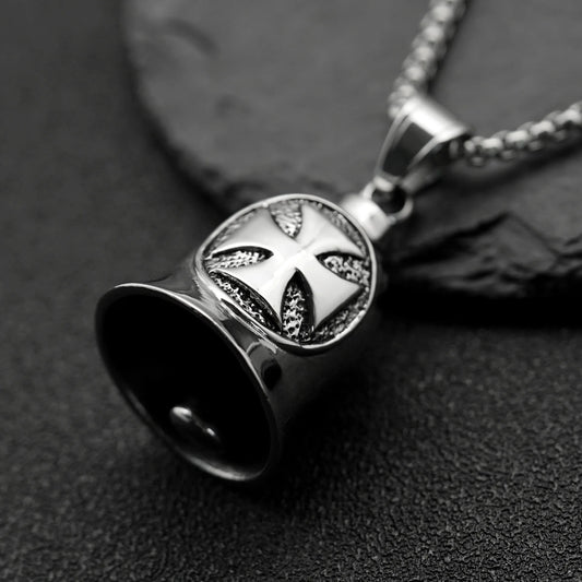 Cross Medal Bell Pendant Necklace Men's Motorcycle Riding Exorcist Accessories