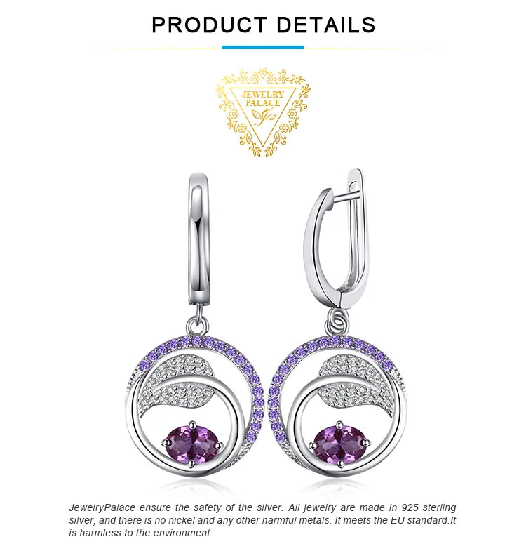 JewelryPalace Leaf 1.2ct Created Alexandrite Sapphire 925 Sterling Silver Drop Earrings for Women Purple Gemstone Jewelry Gift