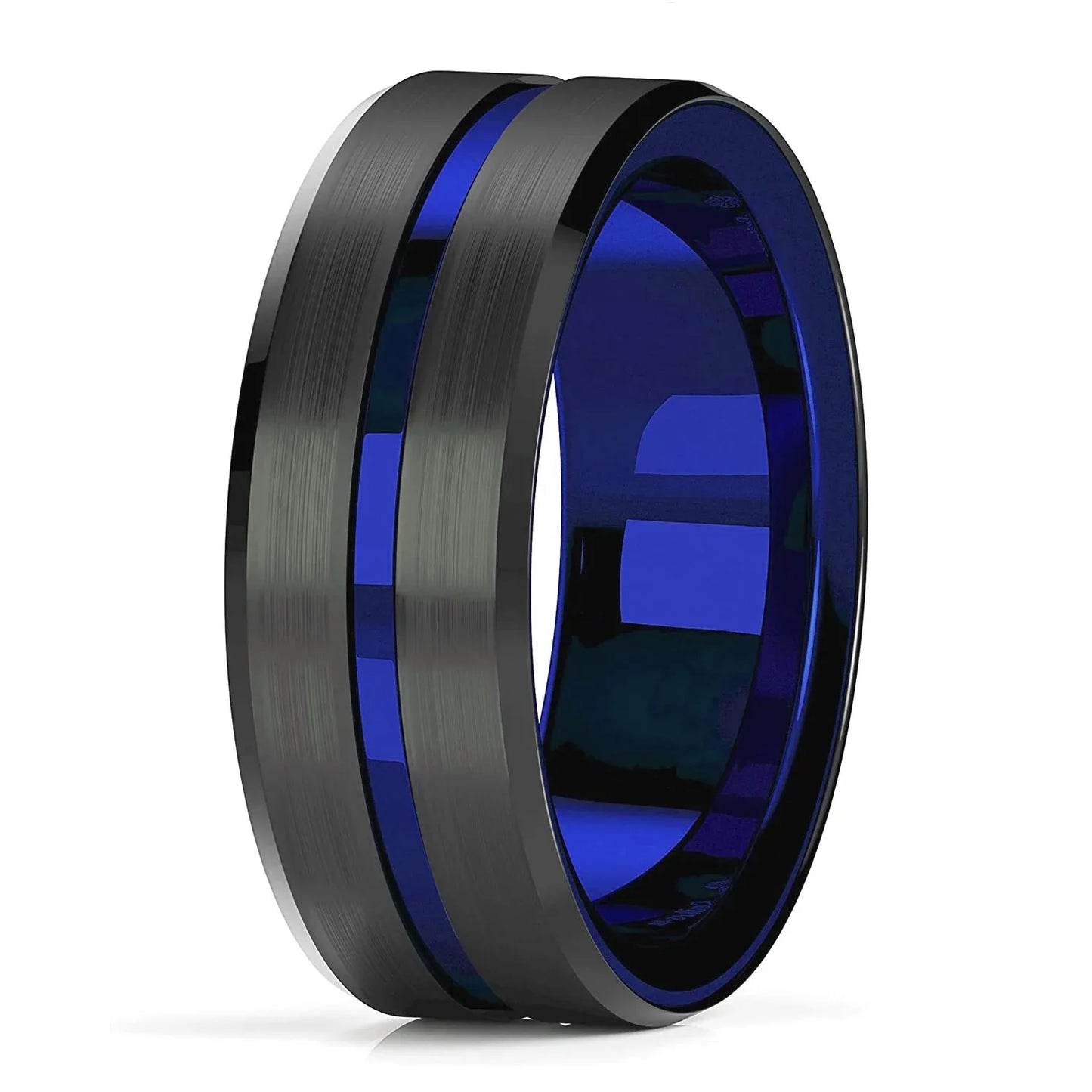 Fashion 8mm Black Tungsten Wedding Celtic Dragon Rings Inlaid Blue Zircon Stainless Steel Rings for Men Blue Carbon Fibre Ring