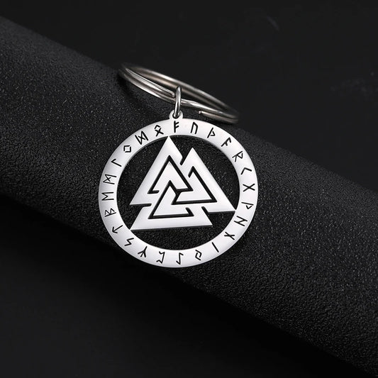 Viking Celtic Knot Pendant Keychain Hollow Stainless Steel Keychain for Men Bag Car Key Rings Chains Tridents Jewelry