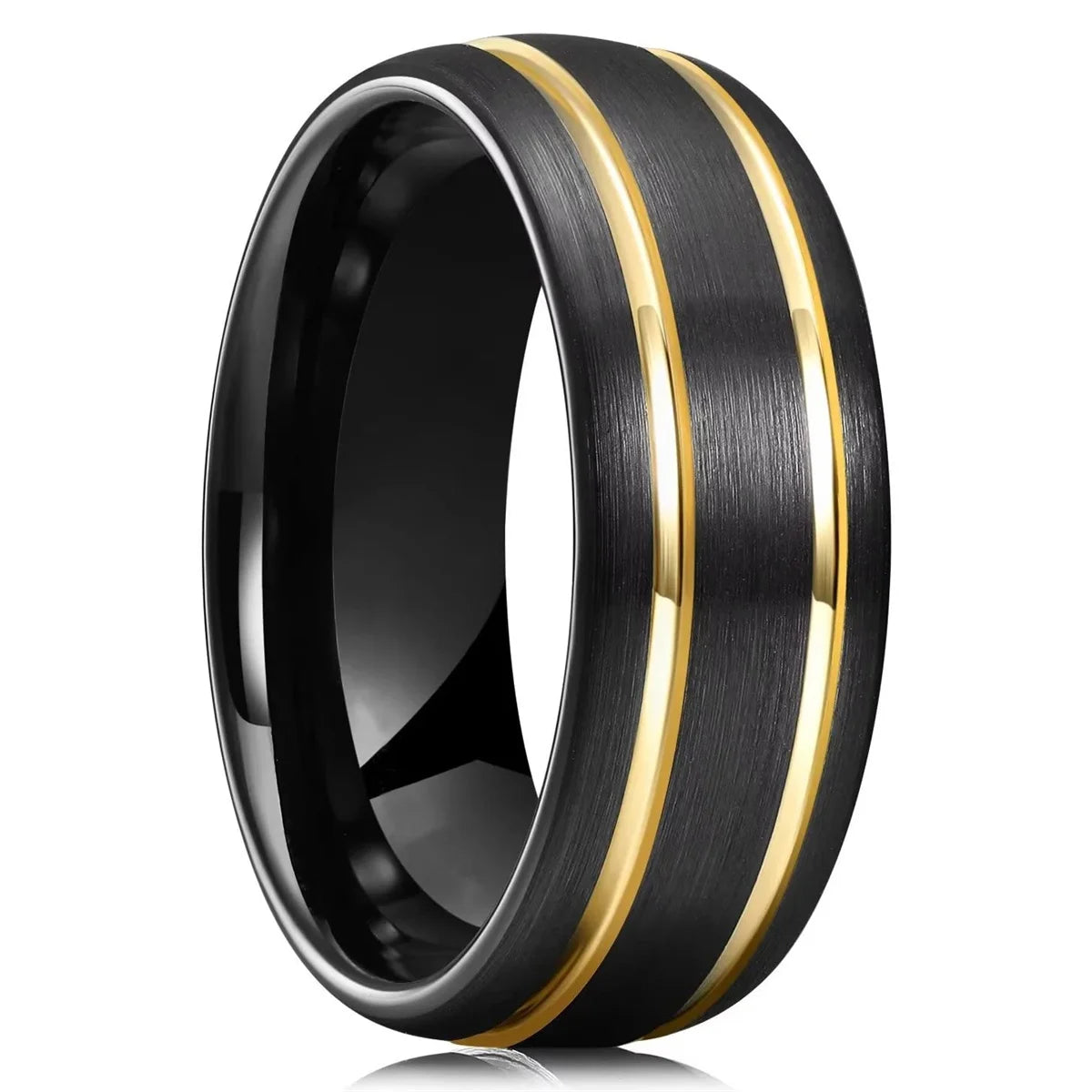 Fashion 8mm Men Double Groove Stainless Steel Rings Black Brushed Men's Wedding Ring Husband Anniversary Gift Wholesale