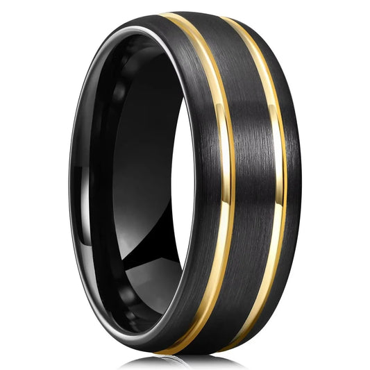 Fashion 8mm Men Double Groove Stainless Steel Rings Black Brushed Men's Wedding Ring Husband Anniversary Gift Wholesale