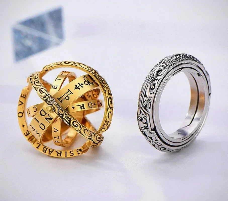 Astronomical Ring, Astronomy Sphere Spinner Ball Vintage Rings, Astronomy Jewelry, Zodiac Jewelry Rings Gifts for Women Men