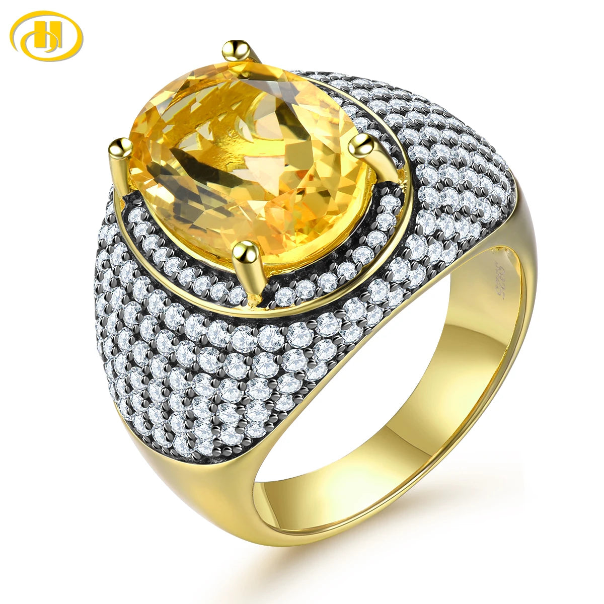 Natural Citrine Silver Rings Yellow Gold Plated 7.8 Carats Genuine Gemstone Luxury Exquisite Top Quality Jewelrys Wedding Rings