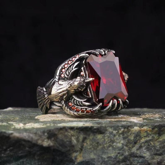New European and American Men's Domineering Retro Eagle Spreading Wings Men's Punk Ring AJZ30091red