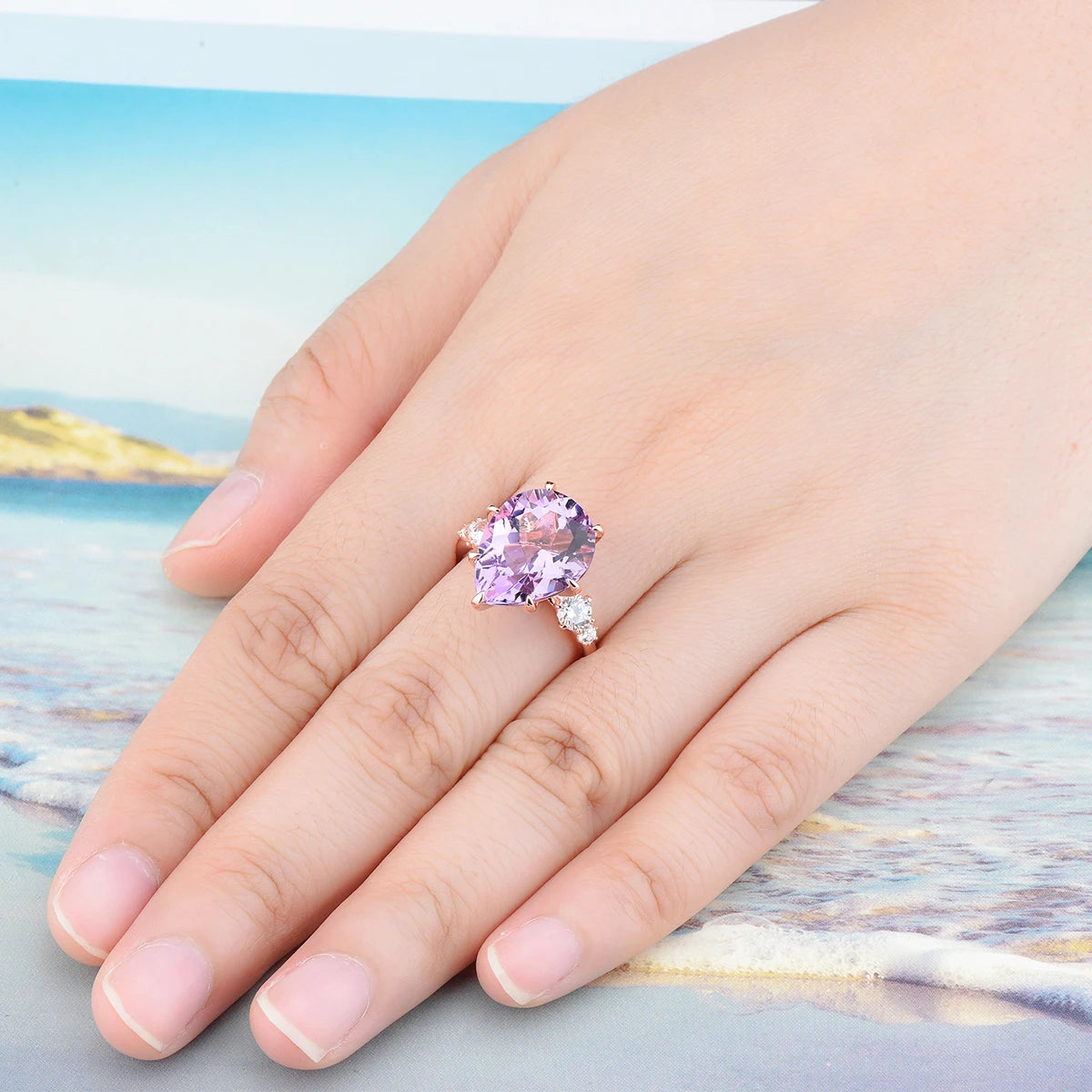 Natural Pink Amethyst Silver Rose Gold Plated 8 Carats Genuine Gemstone Women's Romantic Fine Jewelrys Christmas New Year Gifts