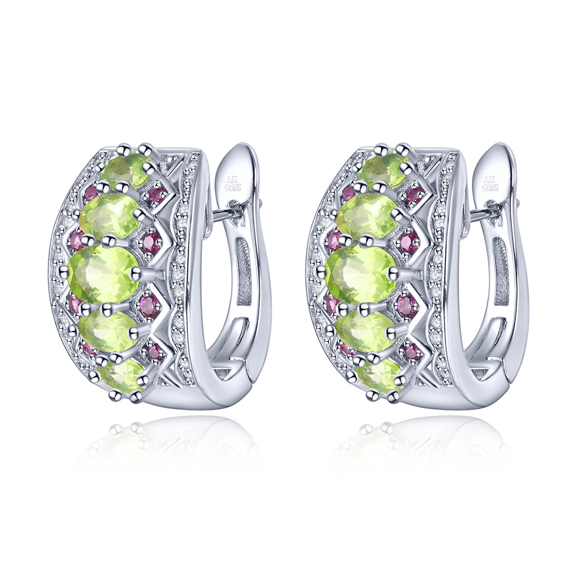 Natural Chrome Diopside Sterling Silver Clip Earring 3 Carats Multicolor Gemstone Exquisite Style S925 Jewelry New Year Gifts Natural Peridot