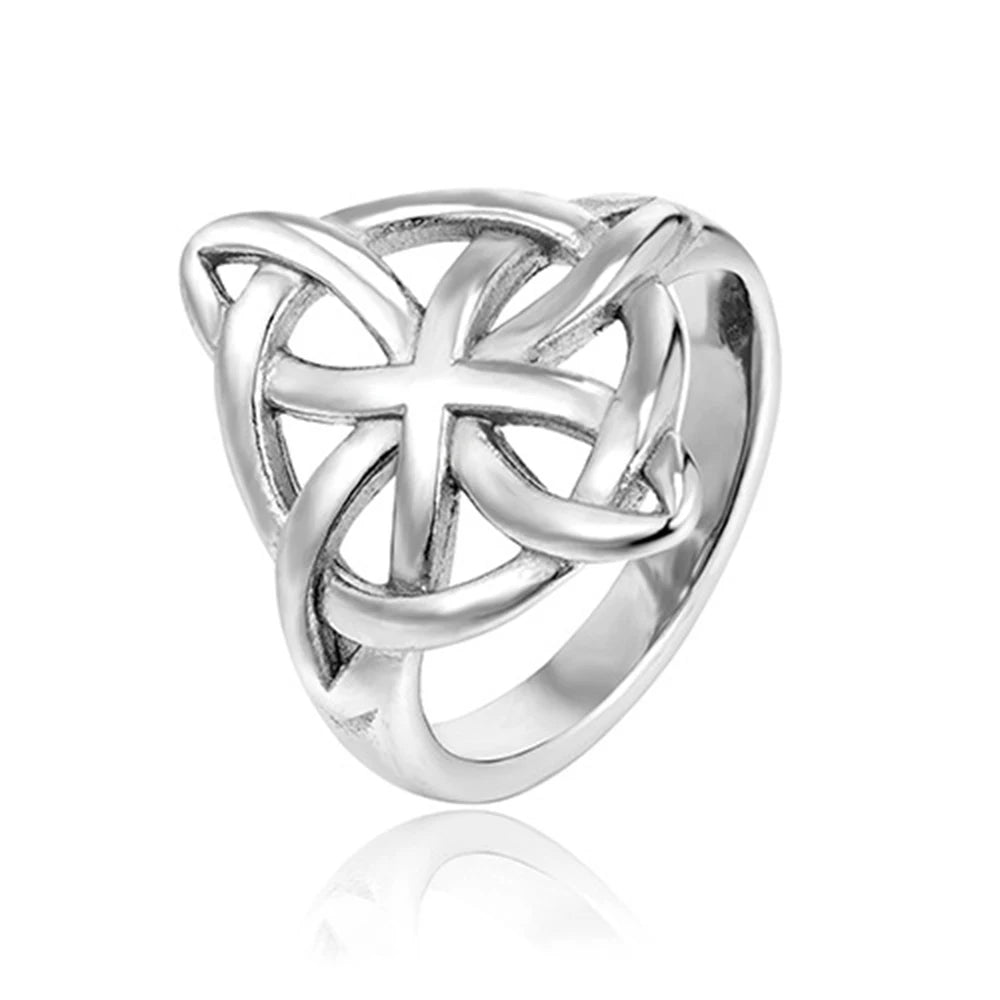 Vintage Hollow Out Mens Stainless Steel Celtic Knot Ring Simple Nordic Trinity Irish Rings for Women Viking Amulet Jewelry Gifts