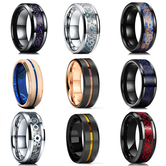 48 styles Fashion 8mm Celtic Dragon Stainless Steel Ring For Men Women Inlay carbon fibre Wedding Band Jewelry Anniversary Gifts