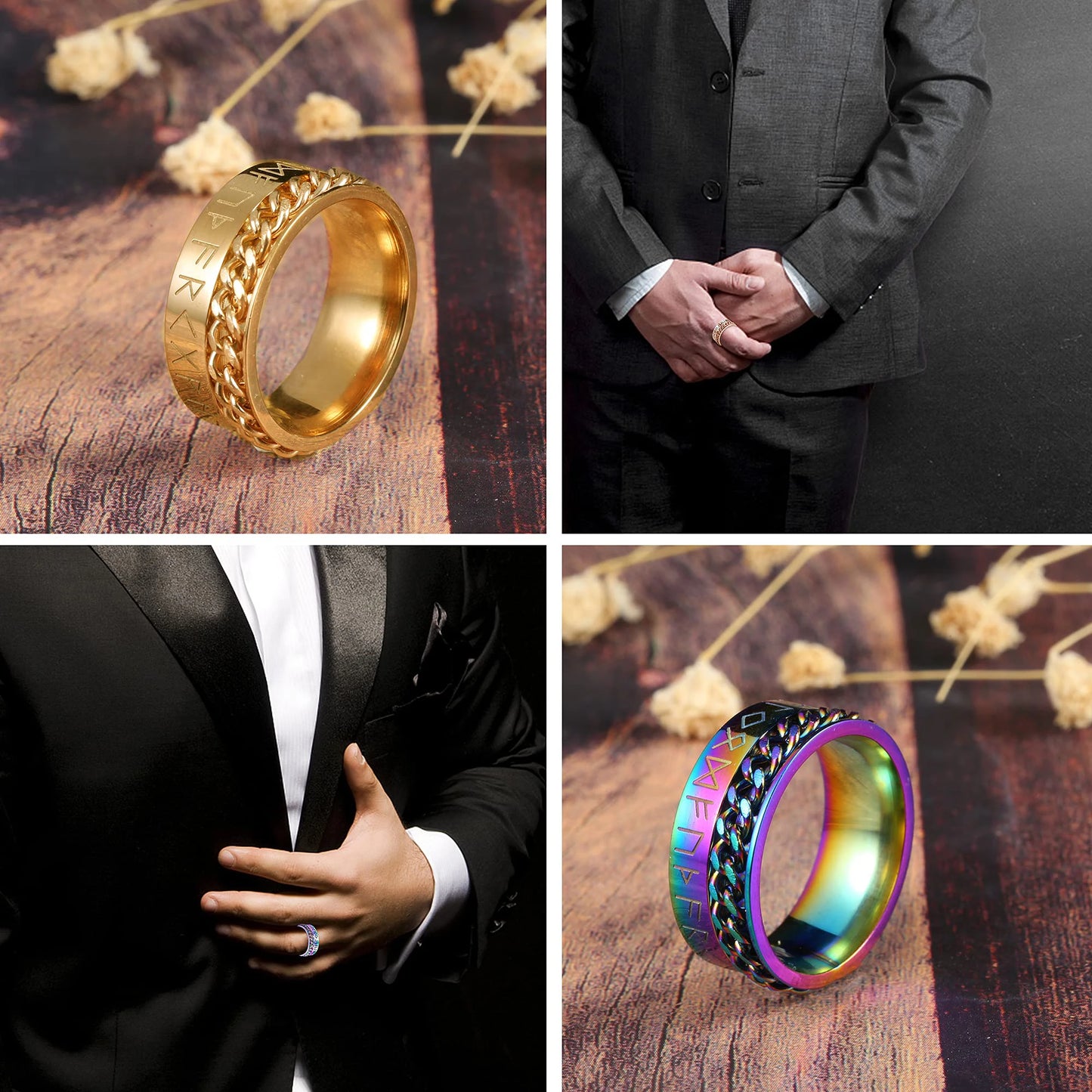 Fashion Anti Stress Anxiety Ring Figet Spinner Rings for Men Women Retro Norse Viking Runes Ring Stainless Steel Rotatable Ring