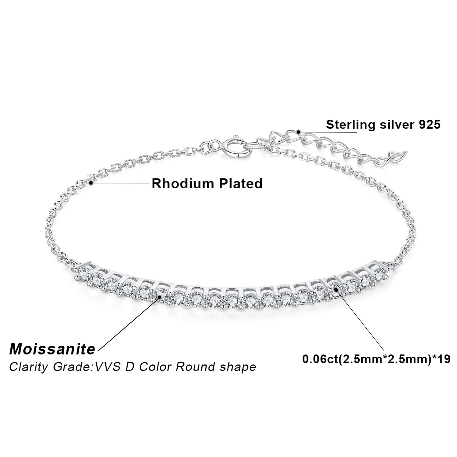 JewelryPalace Moissanite D Color Round Cut 925 Sterling Silver Adjustable Link Bracelet for Woman Yellow Rose Gold Plated