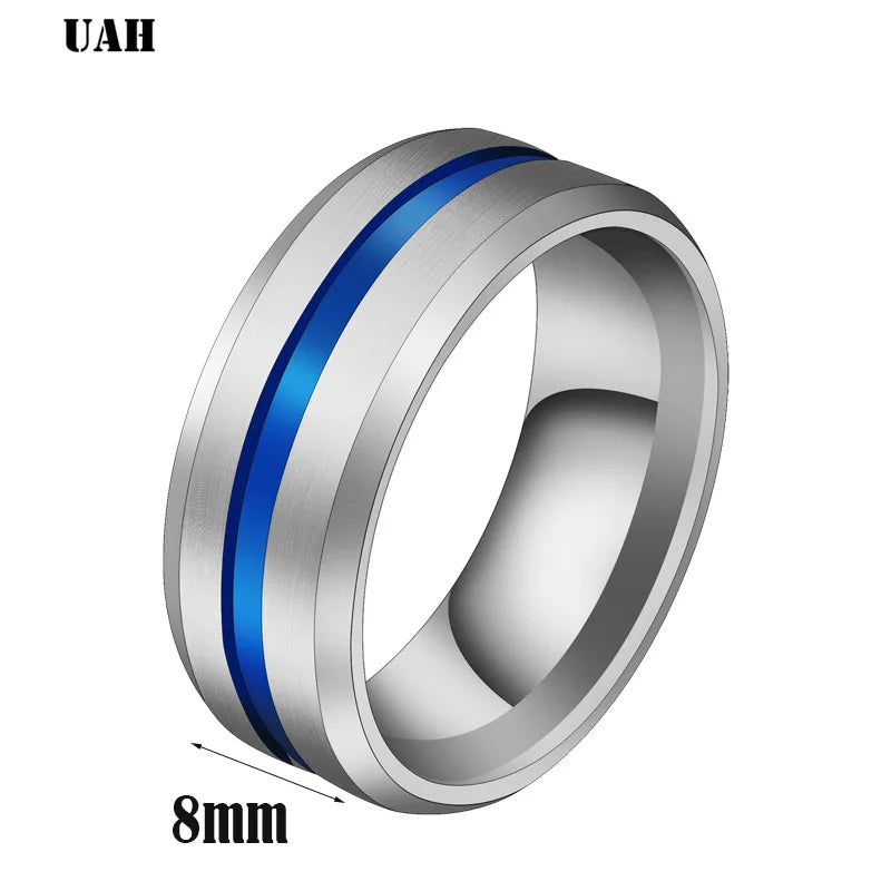 UAH Hot Sale Groove Rings Black Blu Stainless Steel Midi Rings For Men Charm Male Jewelry Dropshipping