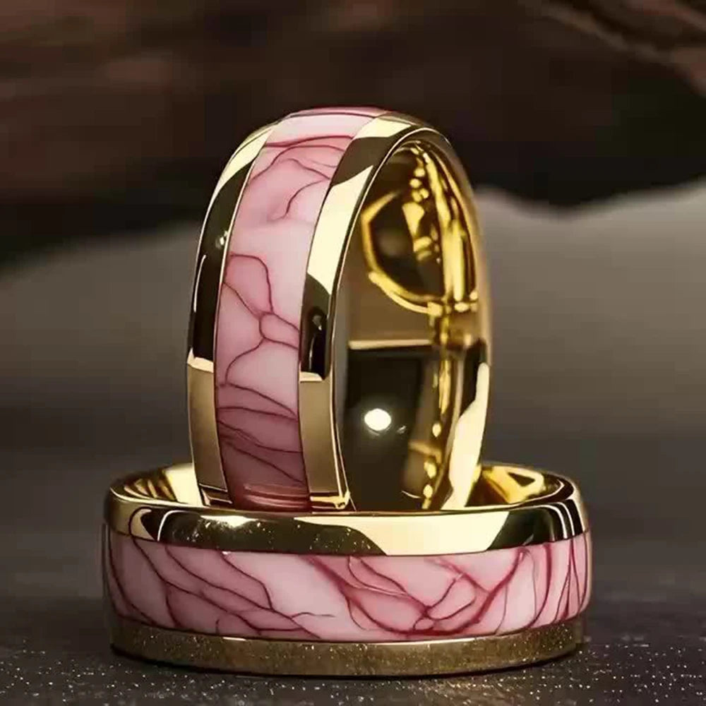 8MM Fashion Pink Abalone Shell Inlay Men's Ring Unique Gold Color Wedding Engagement Stainless Steel Rings Women Party Ring