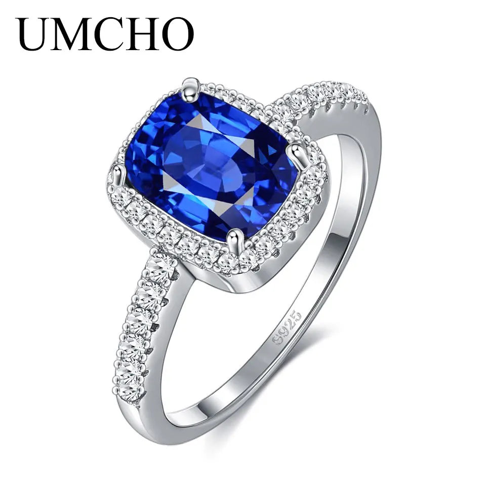 Classic Square Blue Engagement Ring Platinum Plated 925 Silver Jewelry