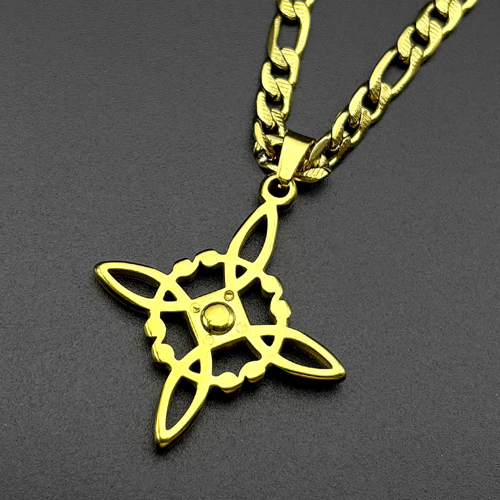 Stainless Steel Witch Knot Pendant Necklace for Women Men Gold Silver Color Rhinestone Wicca Pagan Chain Amulet Lucky Jewelry
