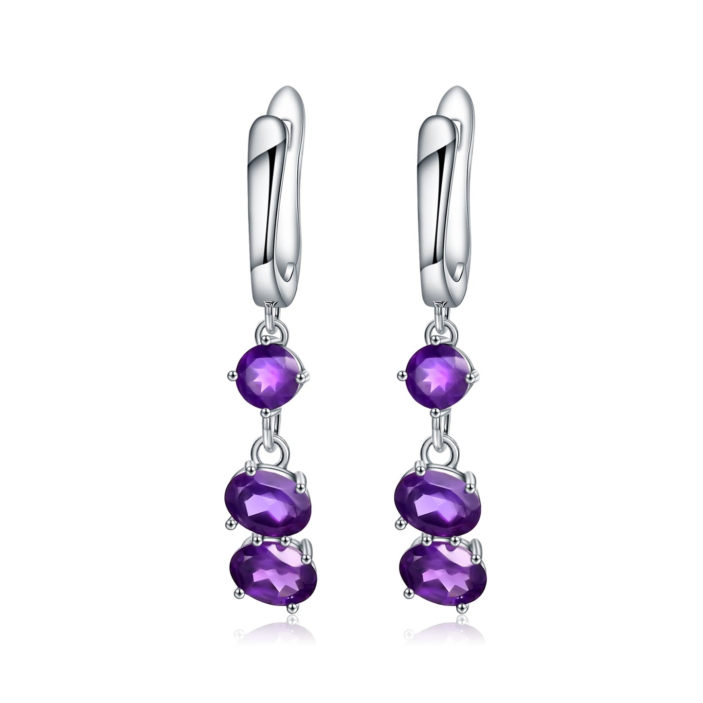 Gem&#39;s Ballet Solid 925 Sterling Silver Earrings Fine Jewelry 4.21Ct Natural Purple Amethyst Drop Earrings For Women Wedding Amethyst 925 Sterling Silver