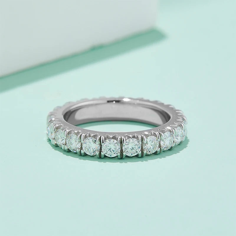 GEM'S BALLET 3.0 MM Round Colorless Moissanite Classic Eternity Wedding Band Scallop Pave Set Moissanite Eternity Ring