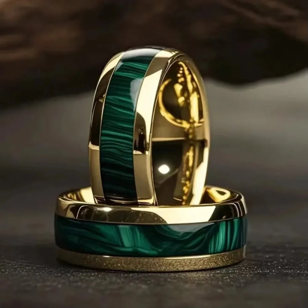Men Domed Green Abalone Shell Inlay Rings Fashion 8MM Gold Color Stainless Steel Rings For Wedding Engagement Jewelry Gift