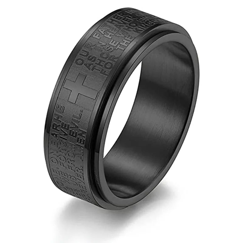 Rotate Freely Stainless Steel Anxiety Rings For Men Women Christian Jesus Cross Spinner Ring Retro Amulet Religious Jewelry Gift
