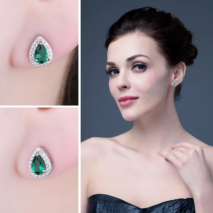 JewelryPalace Pear Green Simulated Nano Emerald 925 Sterling Silver Stud Earrings for Women Gemstones Statement Earrings Jewelry