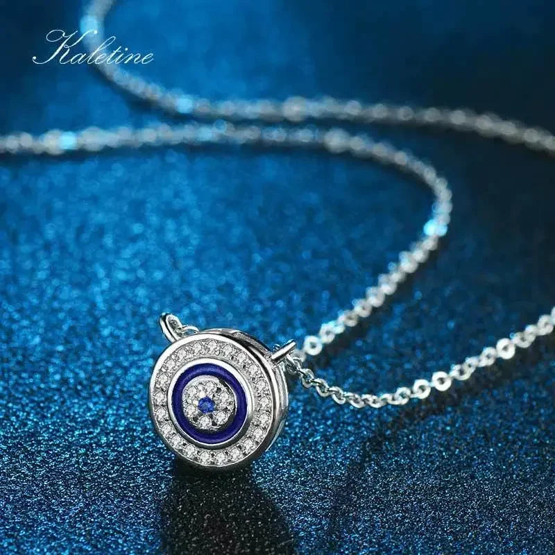 KALETINE 925 Sterling Silver Necklace Women Luck Blue Evil Eye Charm CZ Pendant Long Chain Necklaces Turkish Mens Jewelry Choker