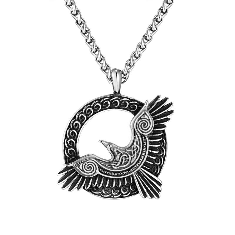 Vintage Viking Style Pendant Norse Mythology Huginn and Muninn Pendant Necklace For Men Punk Party Street Jewelry Silver