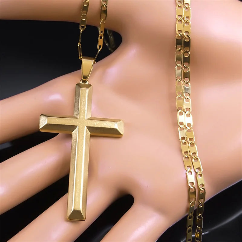 Stainless Steel Jesus Christ Cross Necklace for Men Women Big Hip Hop Gold Plated Necklaces Birthday Gift for Boyfriend NHH16S05