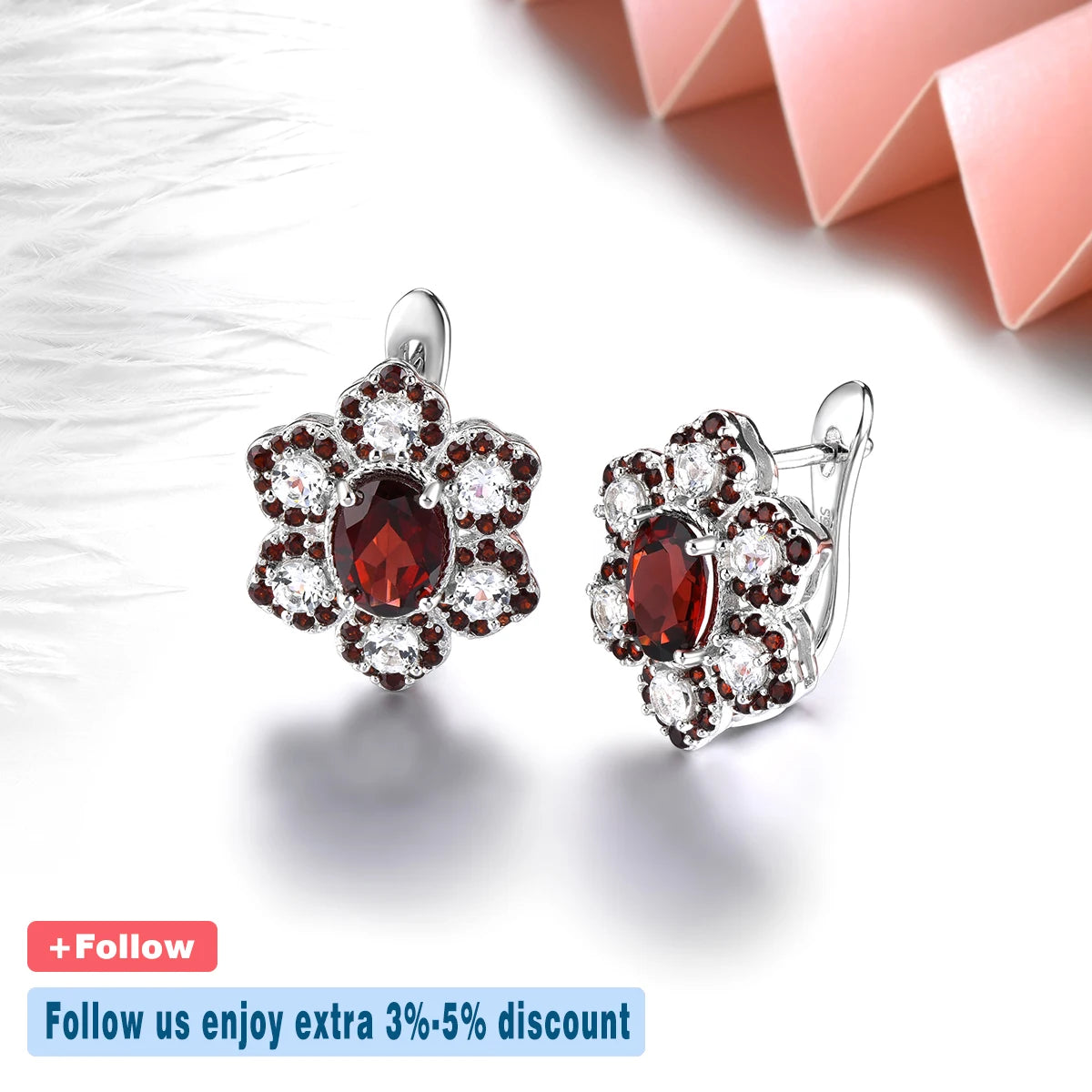 Natural Garnet White Topaz Sterling Silver Clip Earring 8 Carats Genuine Topaz Gemstone Romantic Exquisite S925 Fine Jewelry