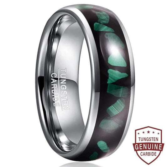 BONLAVIE Large Pieces Malachite Tungsten Steel Rings For Men Wedding Rings Polished Shiny Comfort Fit