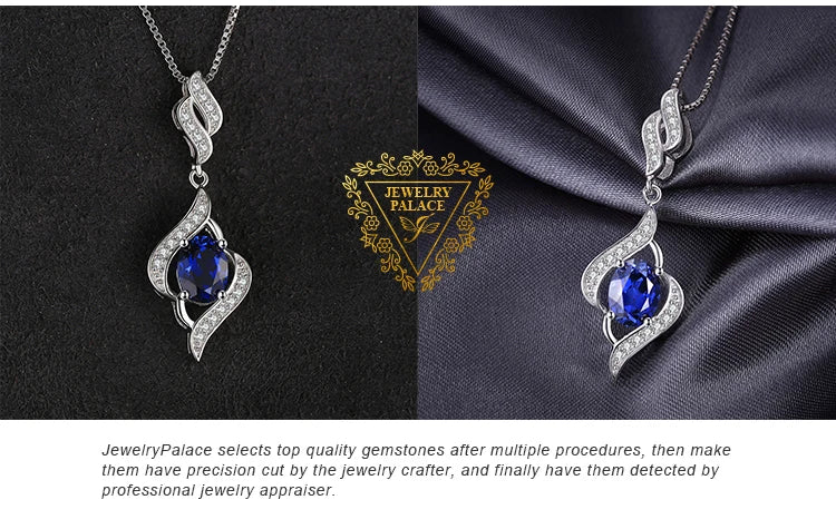 JewelryPalace Created Blue Sapphire 925 Sterling Silver Pendant Necklace for Women Jewelry No Chain