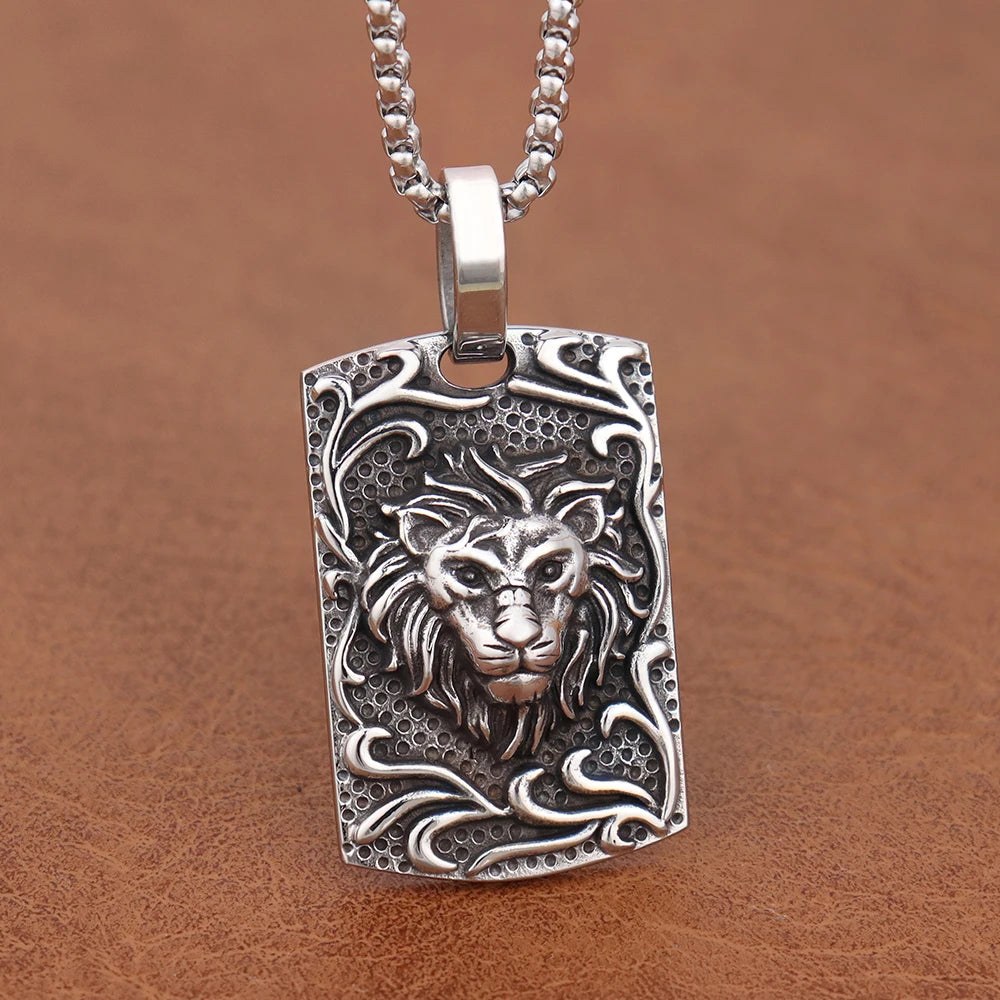 Men Stainless Steel Lion Necklaces Vintage Punk Animal Pendant Men's Unique Domineering Biker Amulet Jewelry Gifts Dropshipping