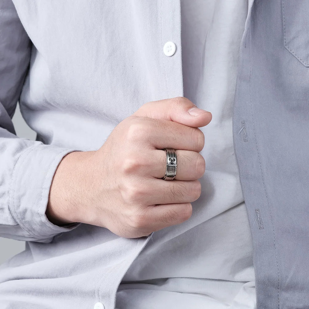 Fashion Stainless Steel Rotate Rotating Anxiety Fidget Rings For Men Vintage Odin Norse Viking Amulet Rune Ring Jewelry Gifts