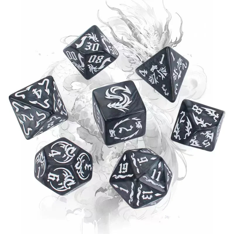 New 7pcs/set Dragon Element Polyhedral Dice Set Number Dice Kit for Dnd COC Cthulhu TRPG Running Team Table Game Dnd Dice Set black