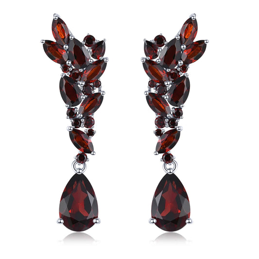 Natural Red Garnet Sterling Silver Drop Earring Women Romantic Style 5.8 Carats Genuine Gemstone Christmas Gift Top Quality Natural Garnet