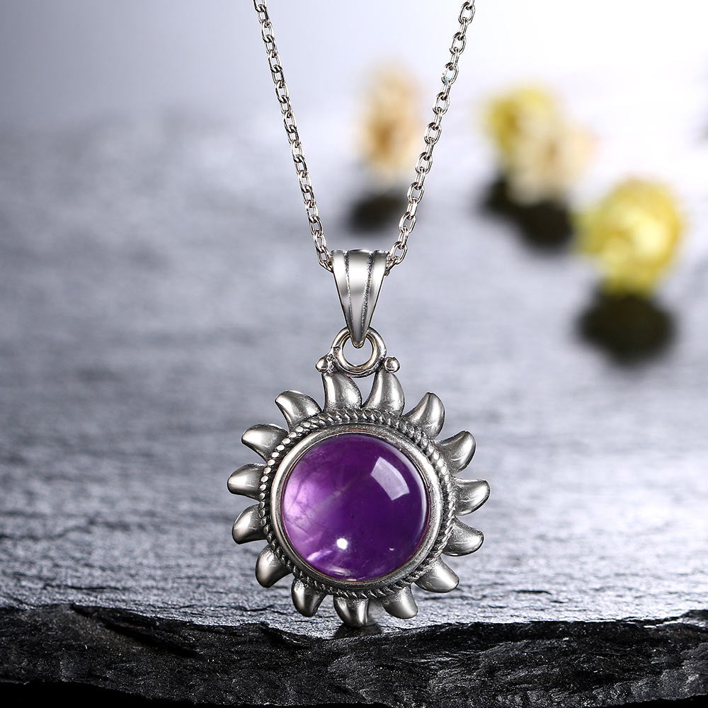 Nasiya Natural Amethyst Necklace Sterling S925 Silver Vintage Type Natural Gemstone Chorm Necklace for Women Gift