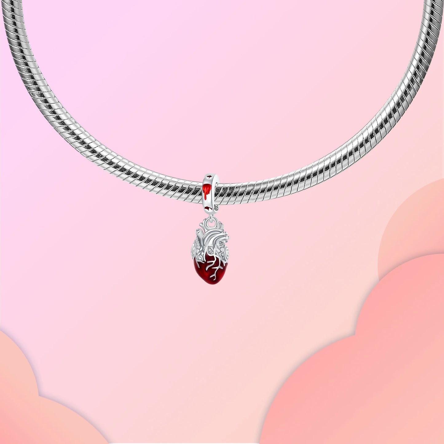 Heart & Organ Charm 925 Sterling Silver Red Rose Skull Dangle Pendant Dark Aesthetic Fit Bangle Bracelet Necklace DIY Jewelry
