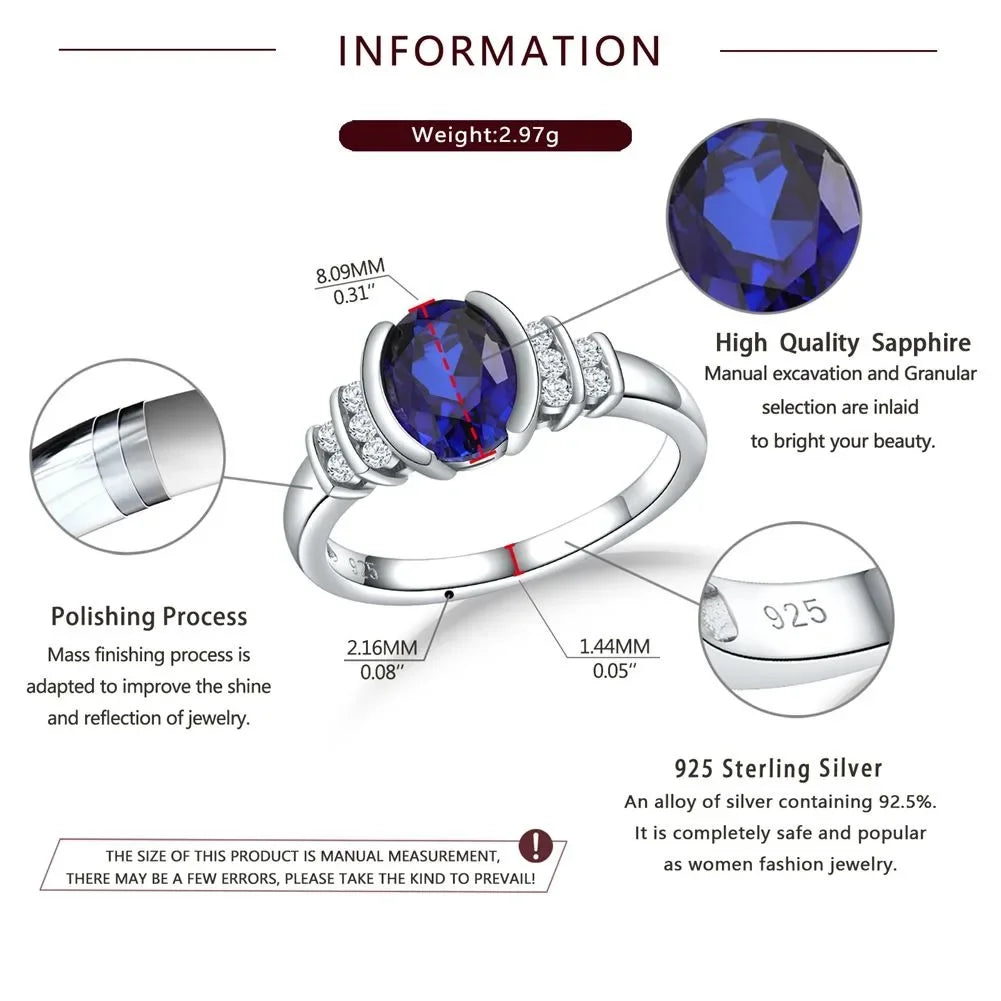 GZ ZONGFA Genuine 925 Sterling Silver Created Sapphire Ring for Women Female Luxury Rings Party Wedding Gift Fine Jewelry