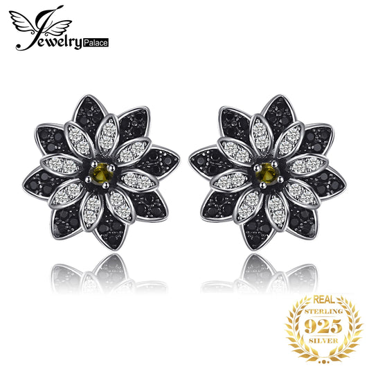 JewelryPalace Flower Natural Smoky Quartzs Black Spinel 925 Sterling Silver Stud Earrings for Women Fashion Gemstone Jewelry Default Title