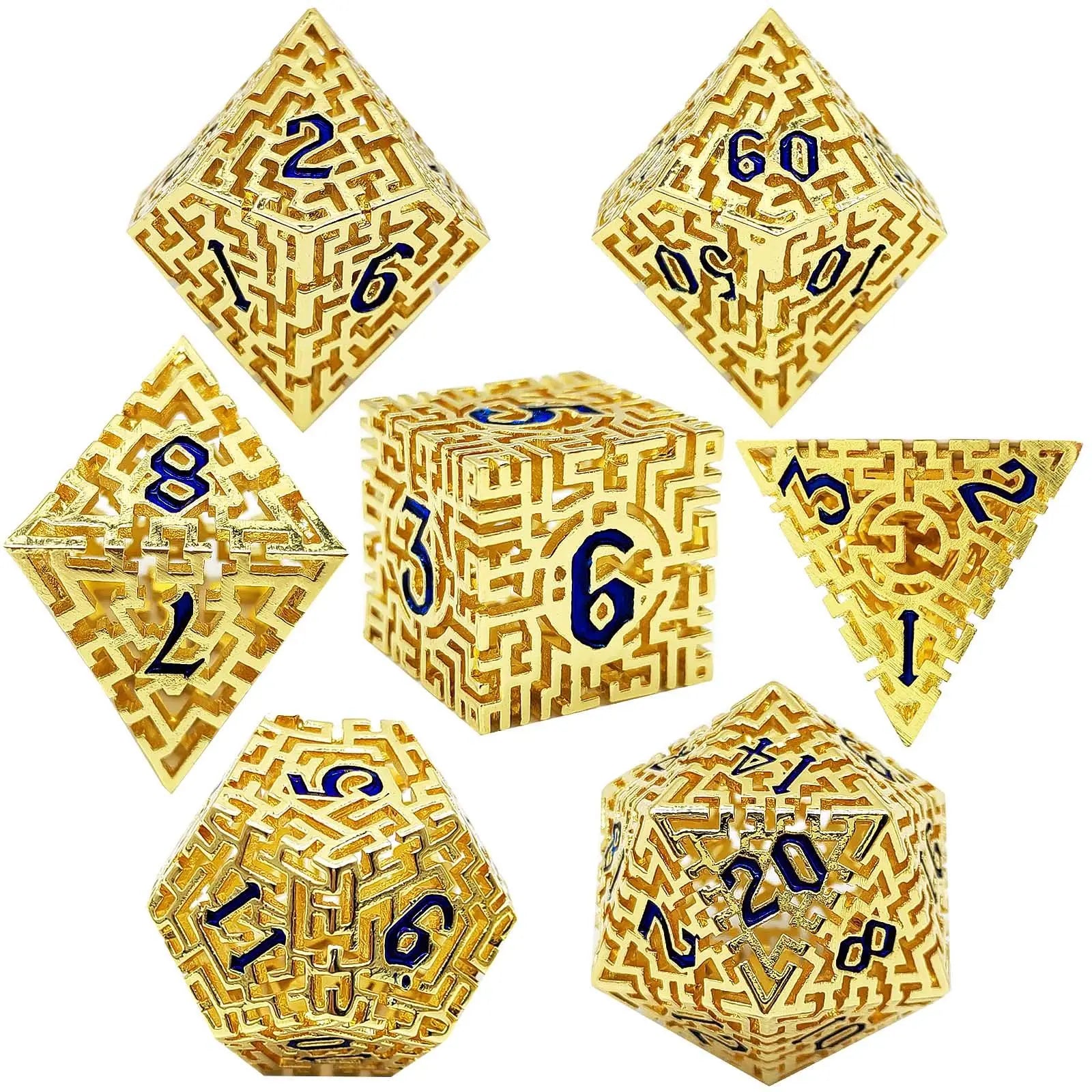 7Pcs Metal Hollow Dice Set Hollow Polyhedral Metal Dices Table Games Accessory For D&d DND D6 D8 D10 D12 D20