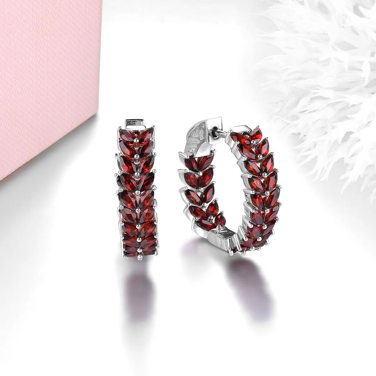 Natural Red Garnet Clip Earring Sterling Silver Jewelrys 6 Carats Genuine Gemstone Women Classic Style Original Design Gifts