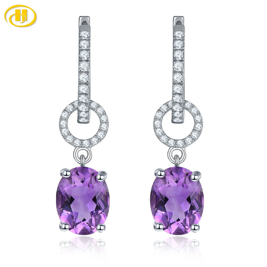 Natural Amethyst Sterling Silver Drop Earrings 3.4 Carats Genuine Purple Amethyst Colorful Gemstones Women Classic Jewelrys