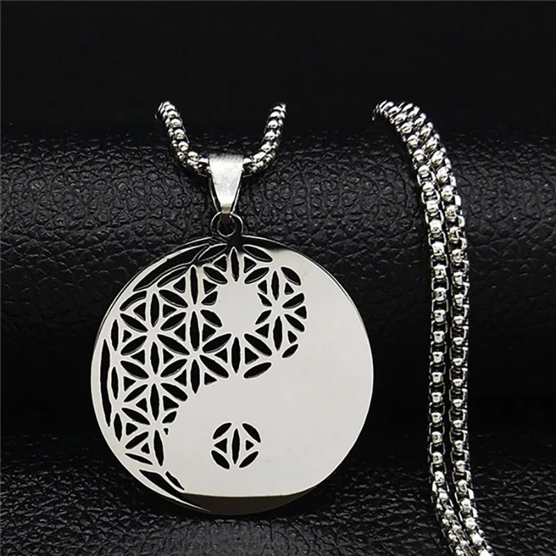 Fashion Flower of Life Stainless Steel Long Necklace for Women Gold Color Necklaces Jewelry sautoir femme long acier inoxydable