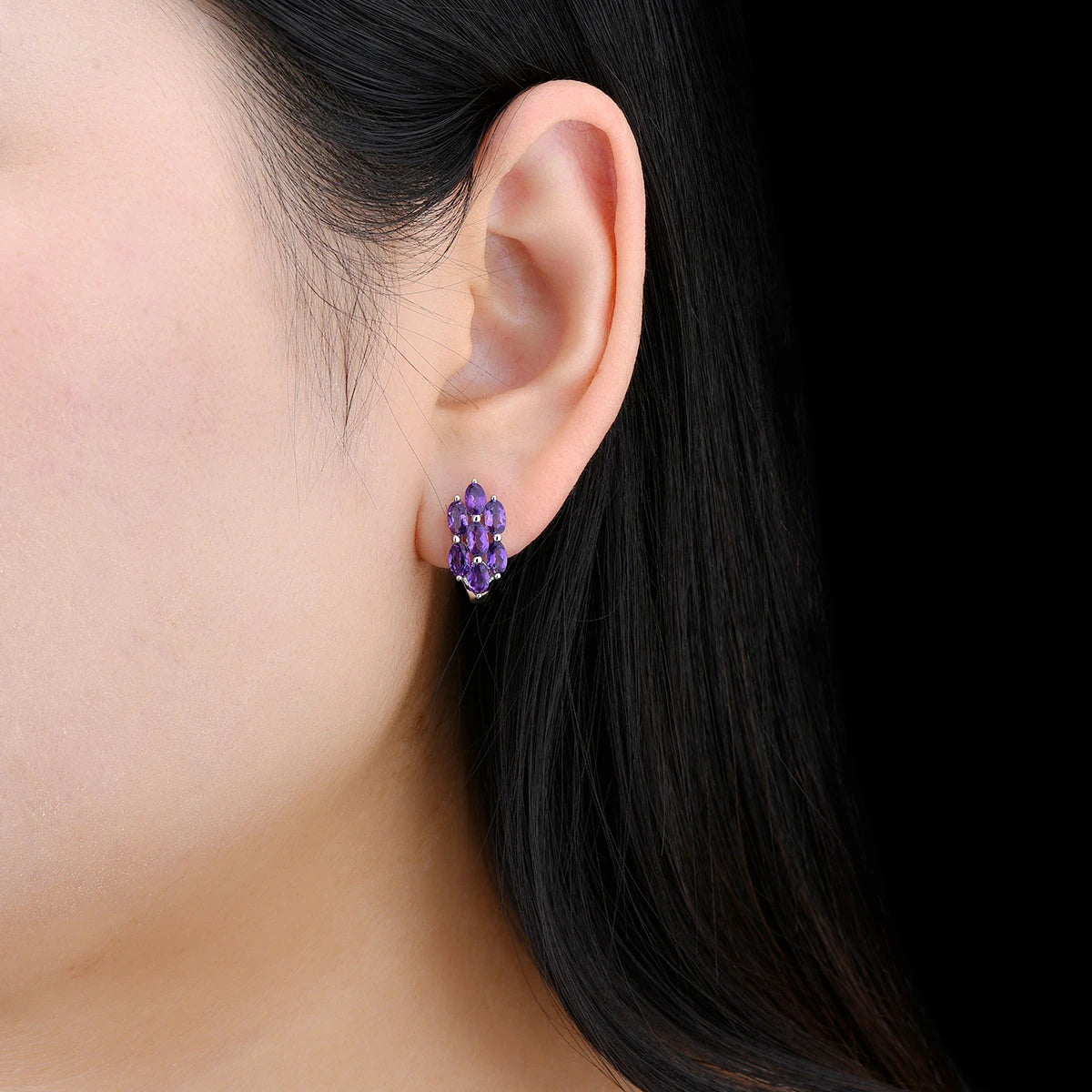 Natural Amethyst Sterling Silver Clip Earring Genuine Deep Purple Amethyst 2.8 Carats Women Classic Fine Jewelrys S925 Silver