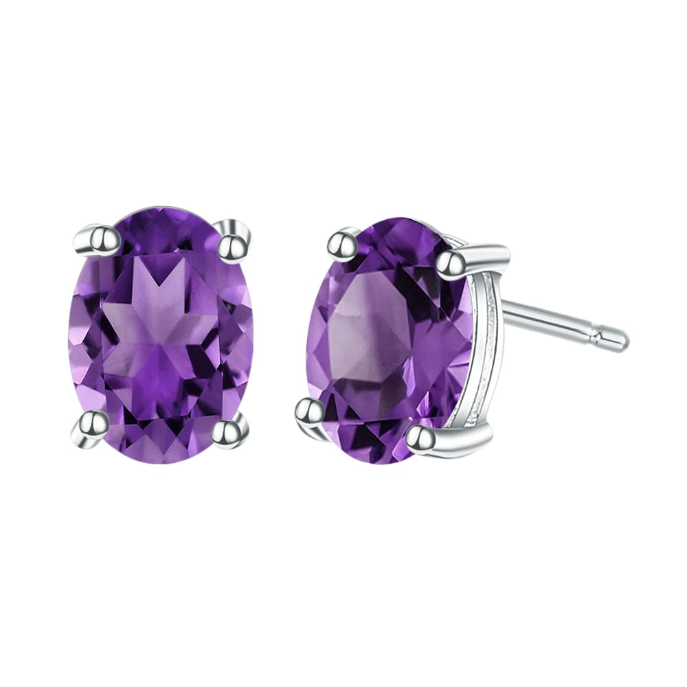 Gem&#39;s Ballet 5*7mm 2.00Ct Oval Natural Red Garnet Gemstone Stud Earrings 585 14K 10K 18K Gold 925 Silver Jewelry for Women Amethyst - W 925 Sterling Silver