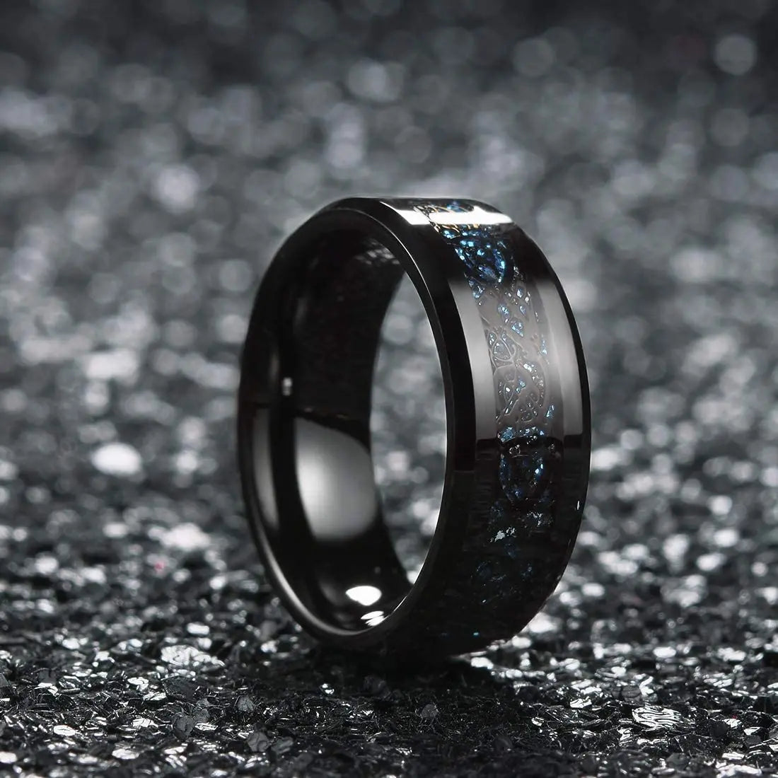 Trendy 8mm Rose Gold Color Groove Beveled Edge Titanium Men Wedding Rings Black Brushed Stainless steel Ring Men's Wedding Band